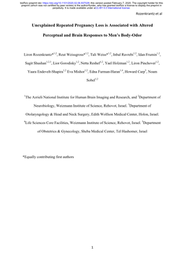Unexplained Repeated Pregnancy Loss Is Associated with Altered Perceptual and Brain Responses to Men's Body-Odor