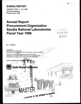 Annual Report Procurement Organization Sandia National Laboratories Fiscal Year 1996