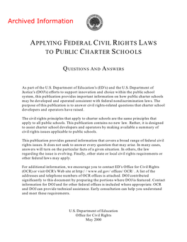 Applying Federal Civil Rights Laws to Public Charter Schools