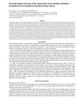 Potential Impact of Large Scale Abstraction on the Quality of Shallow Groundwater for Irrigation in the Keta Strip, Ghana