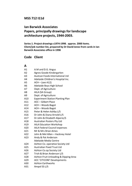 MSS 712 I11d Ian Barwick Associates Papers, Principally Drawings For