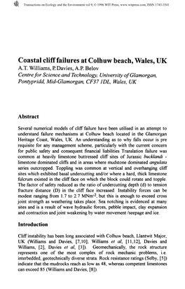 Coastal Cliff Failures at Colhuw Beach, Wales, UK