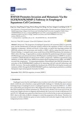 RNF128 Promotes Invasion and Metastasis Via the EGFR/MAPK/MMP-2 Pathway in Esophageal Squamous Cell Carcinoma