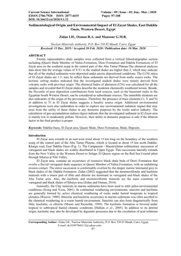 Sedimentological Origin and Environmental Impact of El Zayat Shales, East Dakhla Oasis, Western Desert, Egypt