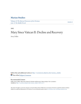 Mary Since Vatican II: Decline and Recovery Avery Dulles