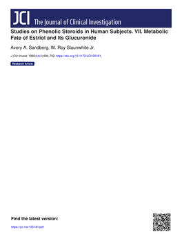 Studies on Phenolic Steroids in Human Subjects. VII. Metabolic Fate of Estriol and Its Glucuronide