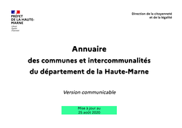 Annuaire Des Communes Et Intercommunalités Du Département De La Haute-Marne