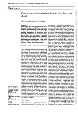 Short Reports Continuous Infusion of Methylene Blue for Septic