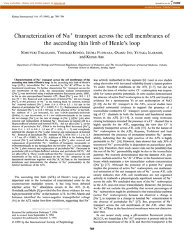 Characterization of Na+ Transport Across the Cell Membranes of the Was Actively Reabsorbed in This Segment [61