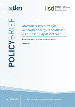Investment Incentives for Renewable Energy in Southeast Asia: Case Study of Viet Nam