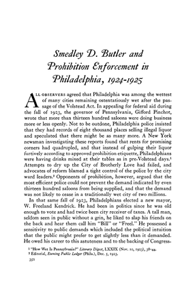 Smedley D. Butler and Prohibition Enforcement in Philadelphia, 1924-1925