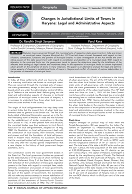 Changes in Jurisdictional Limits of Towns in Haryana: Legal and Administrative Aspects