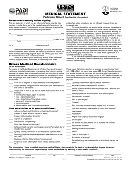 MEDICAL STATEMENT Participant Record (Confidential Information) Please Read Carefully Before Signing
