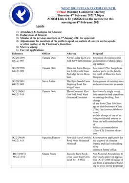 WEST GRINSTEAD PARISH COUNCIL Virtual Planning Committee Meeting Thursday 4Th February 2021 7.30Pm