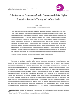 A Performance Assessment Model Recommended for Higher Education System in Turkey and a Case Study