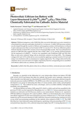 Photovoltaic Lithium-Ion Battery with Layer-Structured Li2mniii0.2Mniv0.8O2.9 Thin Film Chemically Fabricated for Cathodic Activ