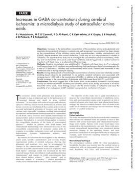 Increases in GABA Concentrations During Cerebral Ischaemia: A