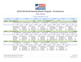 2010 FISA World Rowing Masters Regatta - St Catharines Order of Racing