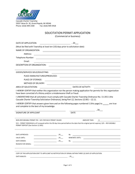 SOLICITATION PERMIT APPLICATION (Commercial Or Business)