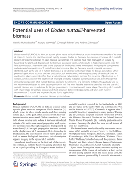 Potential Uses of Elodea Nuttallii-Harvested Biomass Marcela Muñoz Escobar1*, Maryna Voyevoda2, Christoph Fühner1 and Andreas Zehnsdorf1