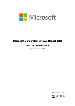 Microsoft Corporation Annual Report 2020