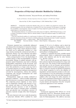 Properties of Poly(Vinyl Chloride) Modified by Cellulose