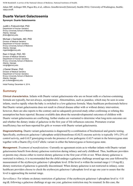 Duarte Variant Galactosemia Synonym: Duarte Galactosemia