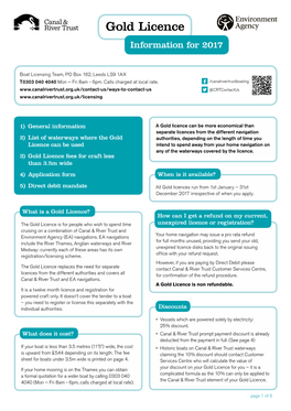 Gold Licence Information for 2017