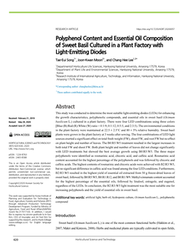 Polyphenol Content and Essential Oil Composition of Sweet Basil Cultured in a Plant Factory with Light-Emitting Diodes