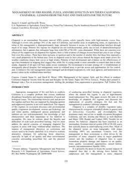 Management of Fire Regime, Fuels, and Fire Effects in Southern California Chaparral: Lessons from the Past and Thoughts for the Future