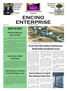 ENCINO ENTERPRISE Volume 2, Issue 30 a Compendious Source of Information July 15, 2021