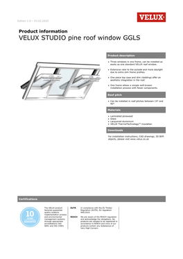 VELUX STUDIO Pine Roof Window GGLS