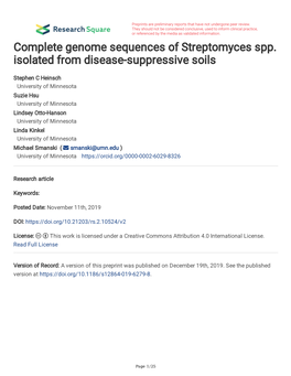 Complete Genome Sequences of Streptomyces Spp