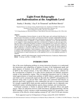 Light-Front Holography and Hadronization at the Amplitude Level