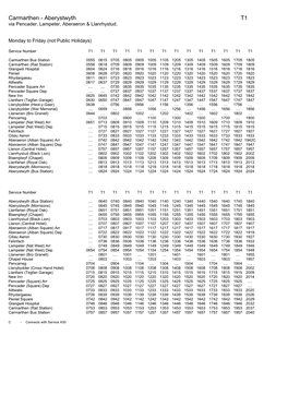 Carmarthen - Aberystwyth T1 Via Pencader, Lampeter, Aberaeron & Llanrhystud