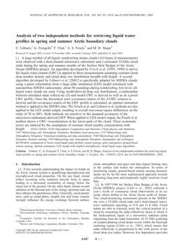 Analysis of Two Independent Methods for Retrieving Liquid Water Profiles in Spring and Summer Arctic Boundary Clouds U