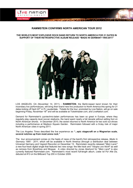 RAMMSTEIN 2012 Natourannouncement 11.14.2011