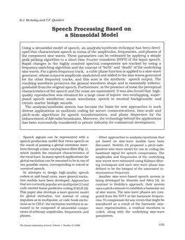 Speech Processing Based on a Sinusoidal Model