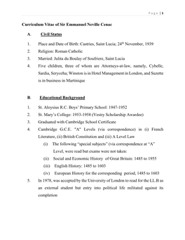 Curriculum Vitae of Sir Emmanuel Neville Cenac