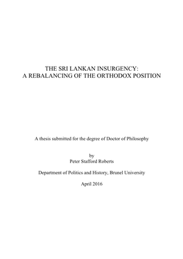The Sri Lankan Insurgency: a Rebalancing of the Orthodox Position