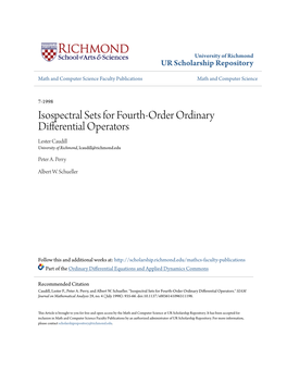 Isospectral Sets for Fourth-Order Ordinary Differential Operators Lester Caudill University of Richmond, Lcaudill@Richmond.Edu