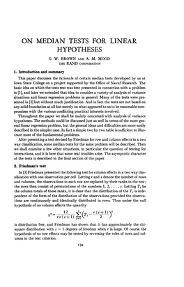 On Median Tests for Linear Hypotheses G