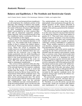 Balance and Equilibrium, I: the Vestibule and Semicircular Canals