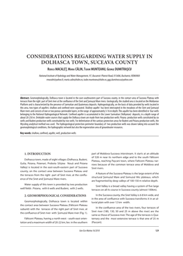 Considerations Regarding Water Supply in Dolhasca Town, Suceava County Rodica MACALEŢ, Maria CĂLIN, Tudor MUNTEANU, George DUMITRAŞCU