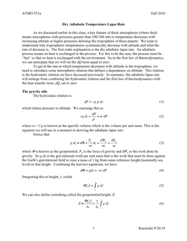 Dry Adiabatic Temperature Lapse Rate