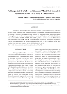 Antifungal Activity of Clove and Cinnamon Oil and Their Synergistic Against Postharvest Decay Fungi of Grape in Vitro