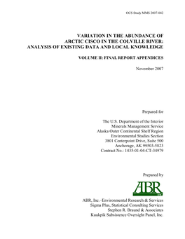 Variation in the Abundance of Arctic Cisco in the Colville River: Analysis of Existing Data and Local Knowledge