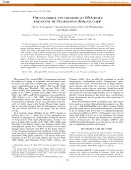 Mitochondrial and Chloroplast Dna-Based Phylogeny of Pelargonium (Geraniaceae)1