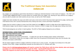 The Traditional Gypsy Cob Association Judges List
