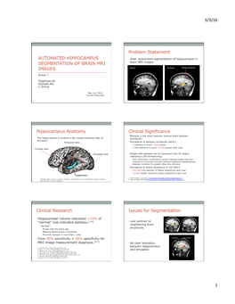 5/3/16 1 Automated Hippocampus Segmentation of Brain